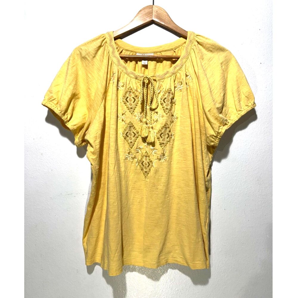 Style & Co peasant bohemian shirt embroidered 100% cotton butter yellow women 1X
